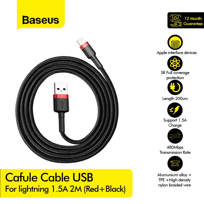 BASEUS Cafule Cable USB for Lightning 1.5A 2M iPhone - CALKLF-C