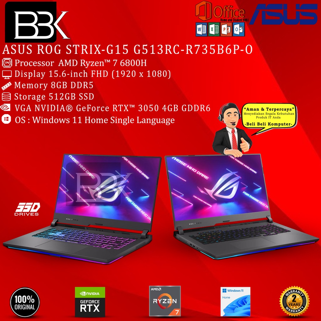 ASUS ROG STRIX-G15 G513RC-R735B6P-O RYZEN 7-6800H 8GB 512GB RTX3050
