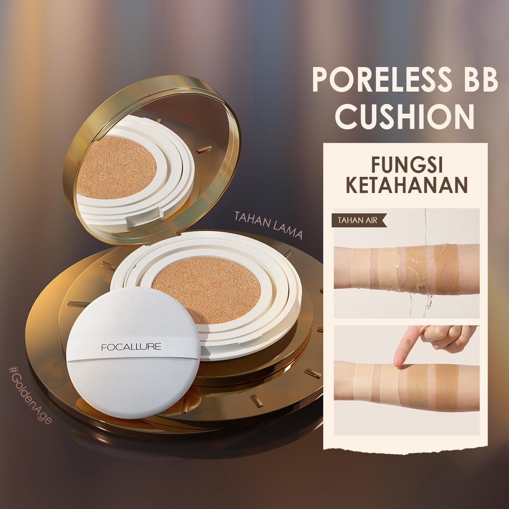 FOCALLURE #GoldenAge BB Cushion Full Coverage Poreless Foundation Waterproof Face Makeup