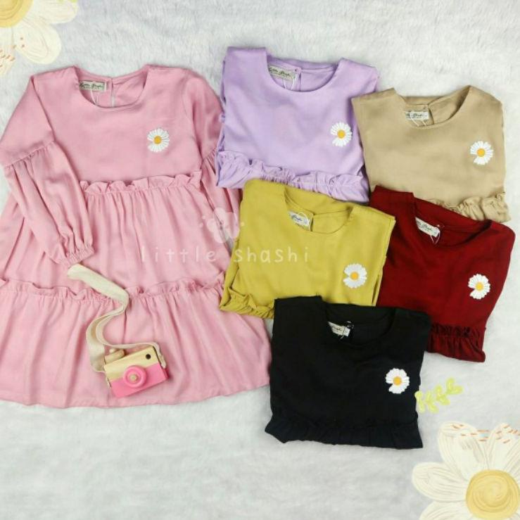 (hjoz -63) Tunik Anak Rayon Premium DAISY 1- 7 Tahun Bunga Bordir Dress Anak Perempuan Tangan Balon 