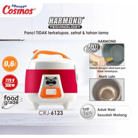 Rice Cooker Cosmos CRJ 6123 0,6 Liter Panci Harmond Anti Gores Magic Com Cosmos Harmond Angry Bird