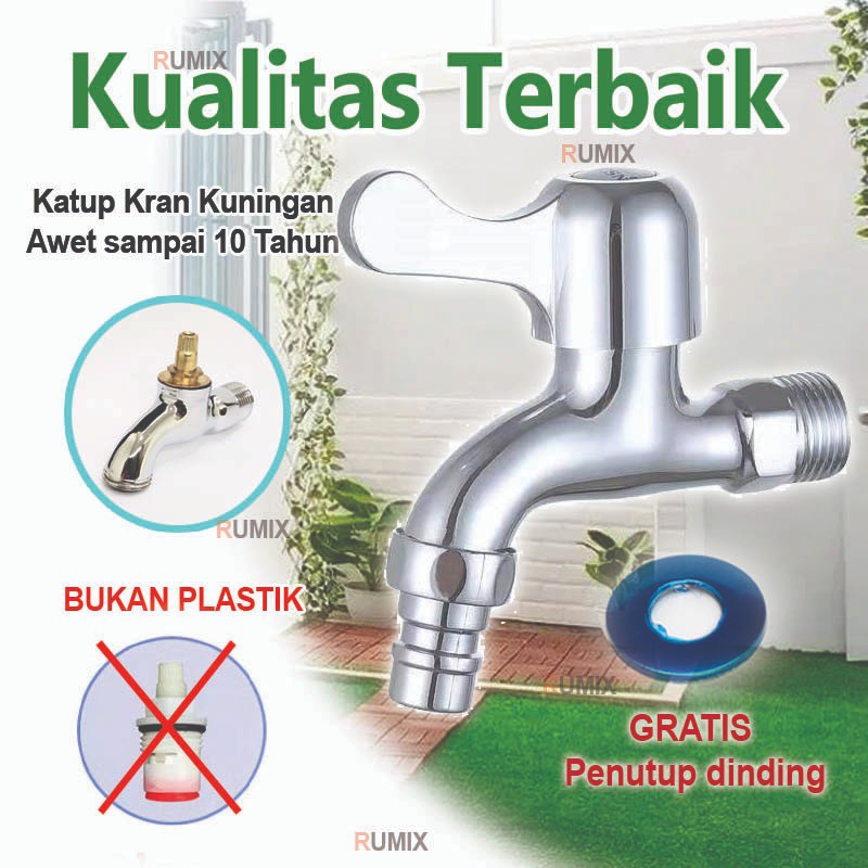 Keran Air Kran Air Mesin Cuci Wastafel Panjang Stainless Steel Tembok 2 Cabang Rumah Dapur Kunci