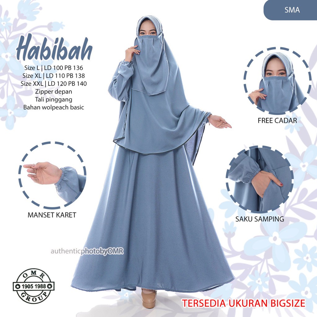 Set Gamis Syari Habibah / Gamis Polos Wolfis Ekonomis/GAMIS SYARI JUMBO POLOS