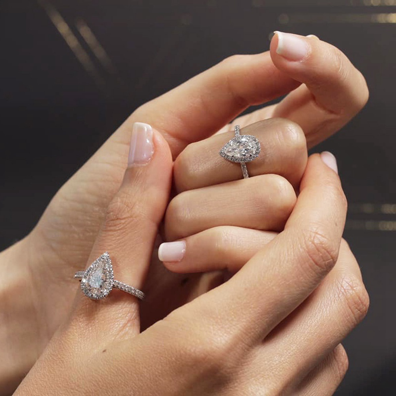 Cincin Kawin/Tunangan Wanita Bentuk Pir Hias Berlian Natural 14k Ukuran 6-10