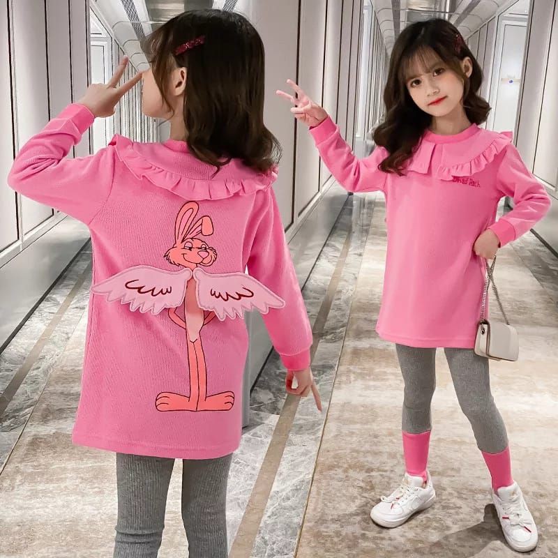 Setelan baju anak cewek remaja import - set sweater legging pink wings anak perempuan ABG Korea