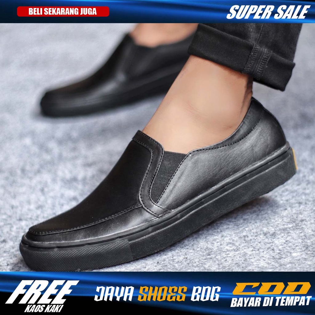 MANJI Sepatu Casual Formal Pria Hitam Kulit Asli Original Kerja Kantor Cowok Murah Sepatu Slop