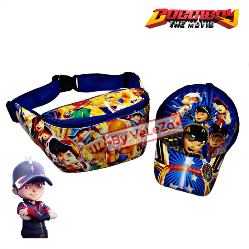 waistbag anak laki-laki karakter Boboiboy 2in1 - tas waistbag+ topi - tas anak