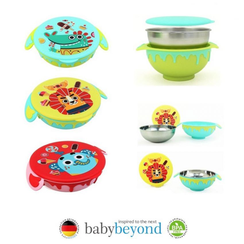 BABY BEYOND FOODGRADE SS FUNBOWL WITH LID 550 ML BLUE