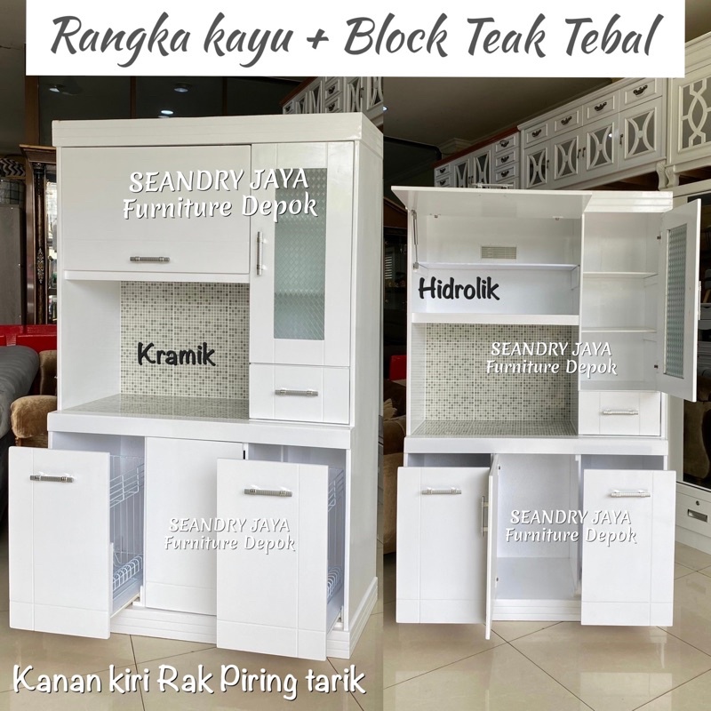 LEMARI PIRING KAYU TEBAL PUTIH/SAYUR/KICHEN DAPUR/RAK KACA/SEANDRY JAYA FURNITURE DEPOK/PROMO MURAH/