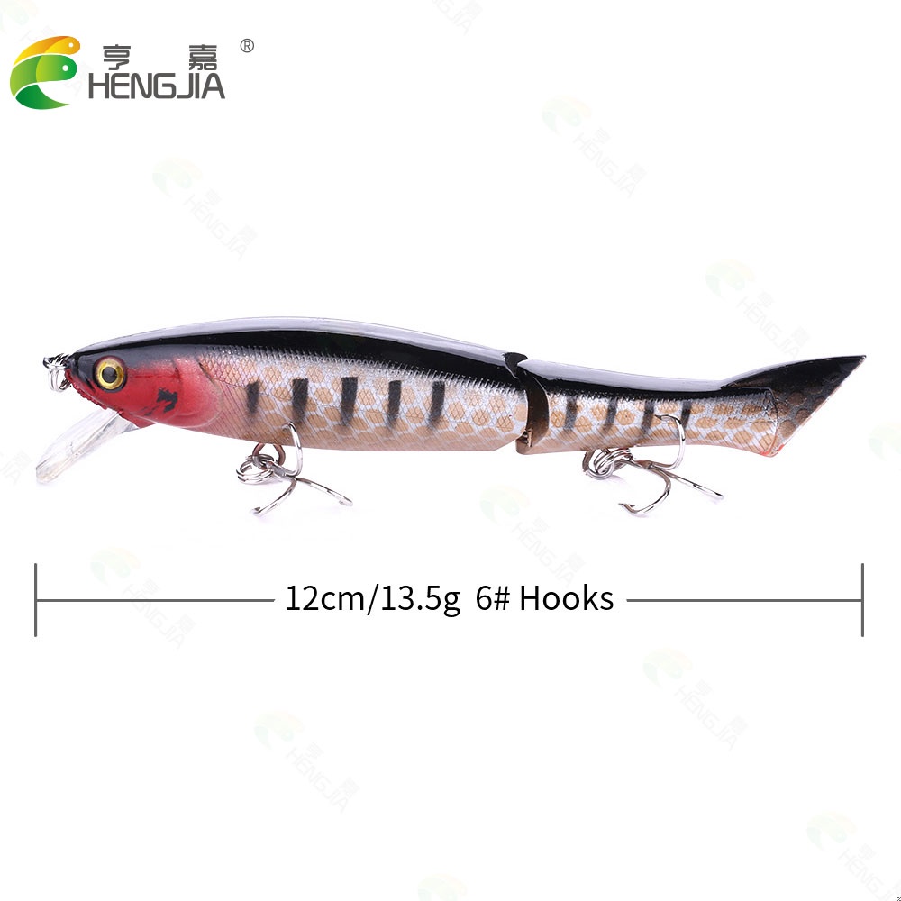 HENGJIA 6PCS/Lot Lifelike Artificial Crankbait Multi Jointed Fishing Lure 12cm/13.5g 2-segment Hard Bait 6# Hook Wobblers Sea Fishing Bait