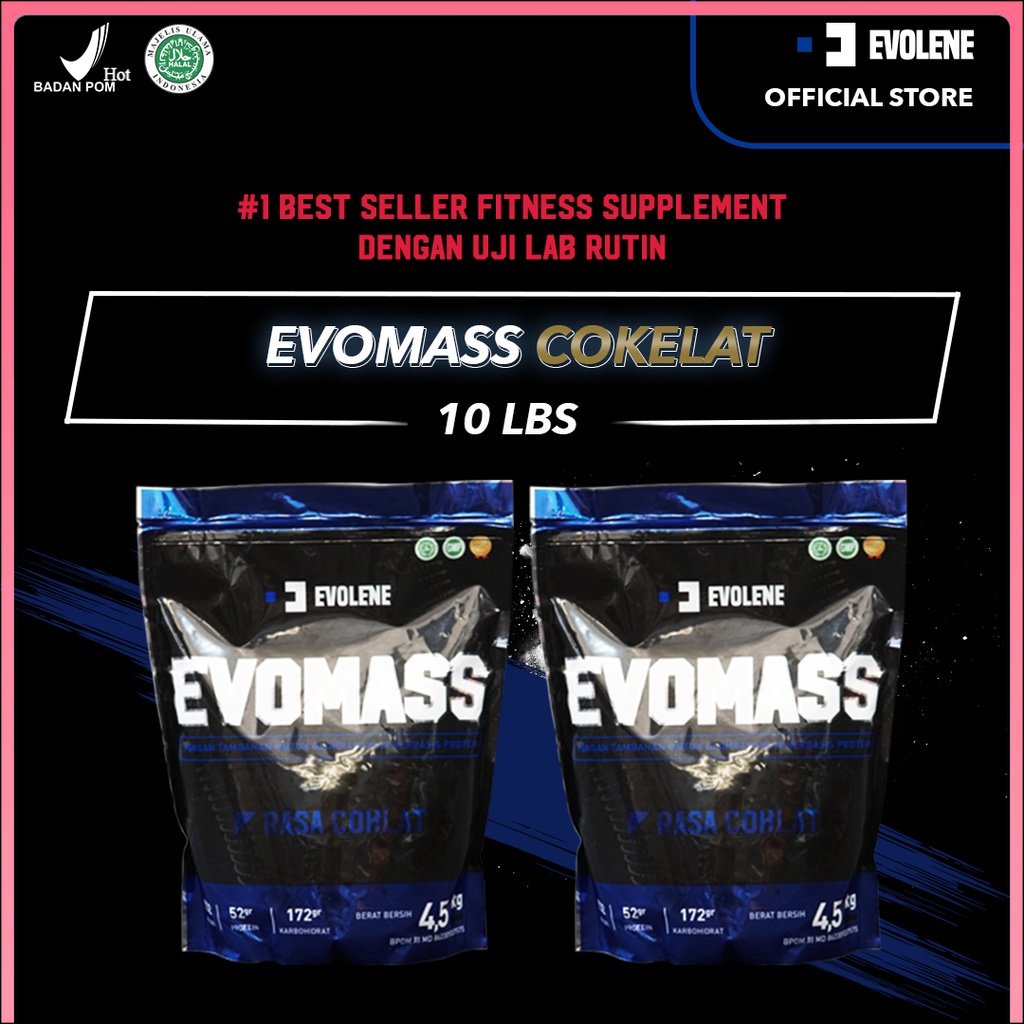 

Evolene Evomass Coklat 2x 4500gr/20x serving + Tanktop gym / Shaker Surplus kalori Evolene Samarinda