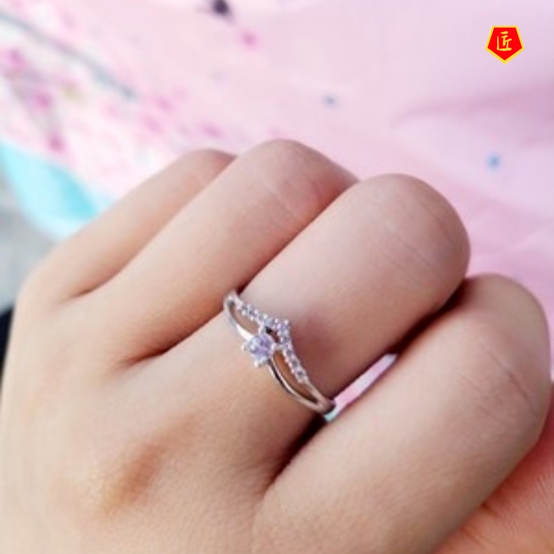 [Ready Stock]Simple Fashion Creative V-Shaped Diamond Ring