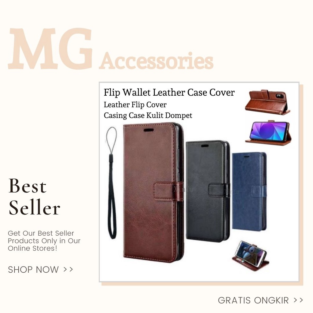 Flip Cover Kulit Vivo V20 V20SE V20Pro V19 V17Pro V15 V15Pro Flip Wallet Leather Case + Tali Strap