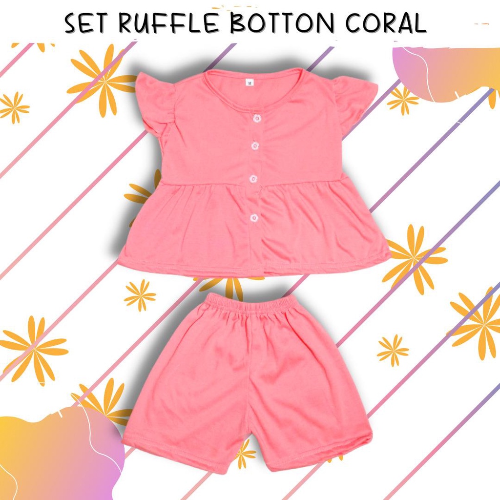 BabynKids - Setelan Anak Perempuan / Setelan Anak Ruffle Set / Set Salur Ruffle Anak / Setelan Anak Harian / Setelan Ruffle Kancing