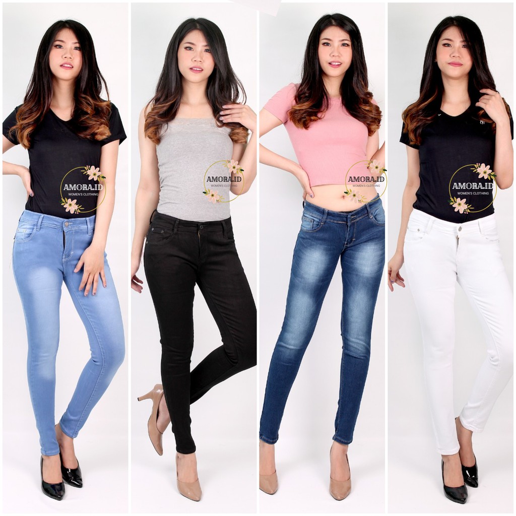 AMORA Celana Panjang Jeans Tebal Bahan Soft Wanita High Quality