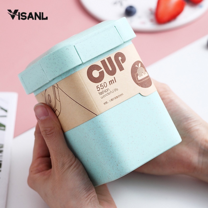 Cangkir Sarapan Multifungsi Mangkuk Sup Jerami Gandum Piknik Portable Soup Cup VS-60