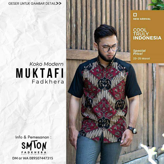 MUKTAFI | Kemeja Koko Batik Modern Fadkhera | Kemeja Batik | Batik Kombinasi | Batik Warna Merah