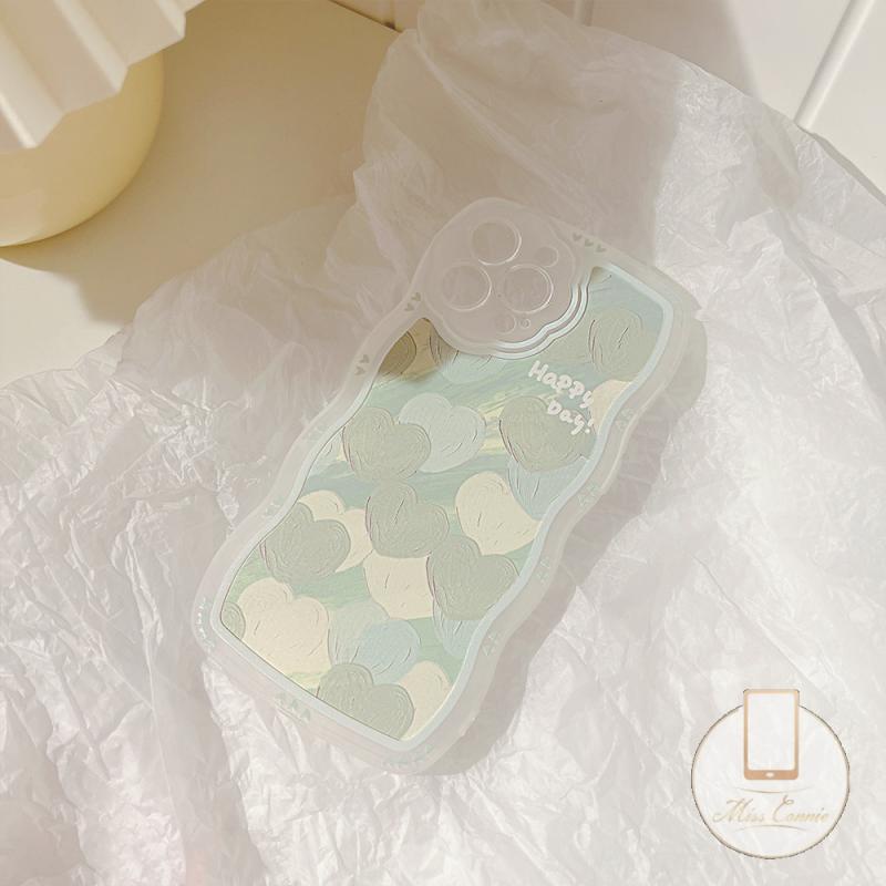 Soft Case Pelindung Lensa Kamera Motif Lukisan Minyak Hati Hijau Untuk iPhone 7 8 6 6S Plus 11 12 13 Pro MAX XR SE 2020 X XS MAX