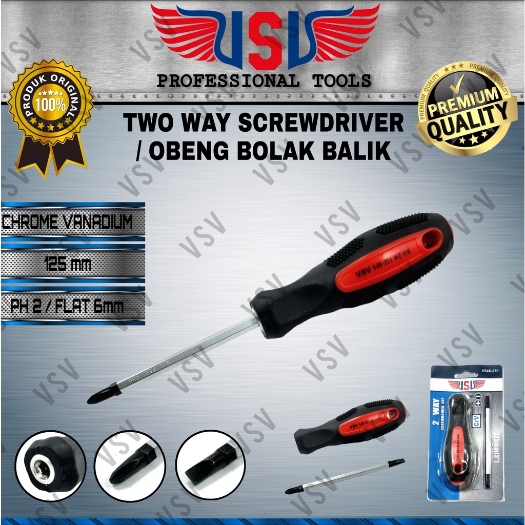 VSV Two way screwdriver 125mm rubber / obeng bolak balik /plus min