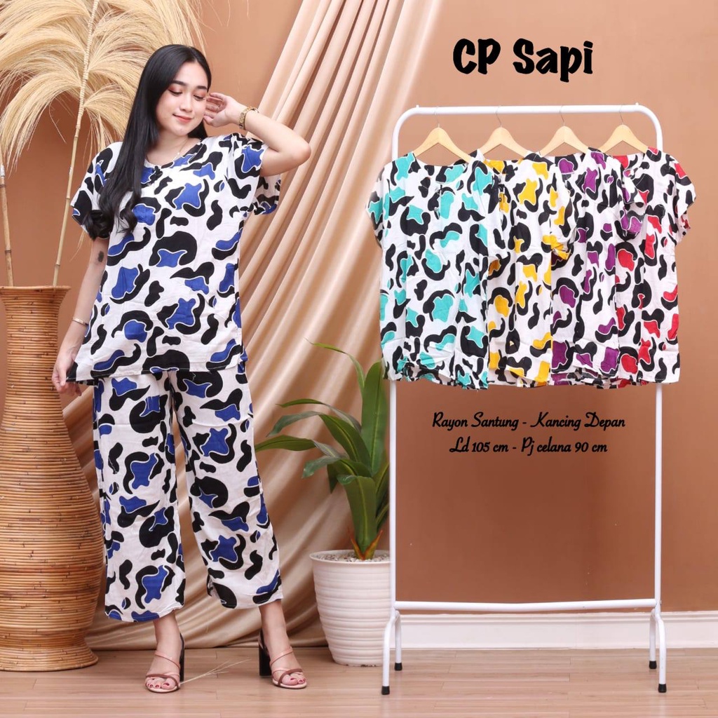 SETELAN WANITA MOTIF SAPI / SETELAN CELANA PANJANG