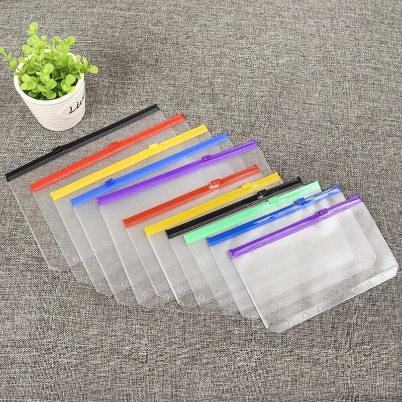 1 Pc Cover Penyimpanan File Folder 6 Lubang Ukuran A5 / A6 Bahan PVC Dengan Resleting Dan 6 Cincin