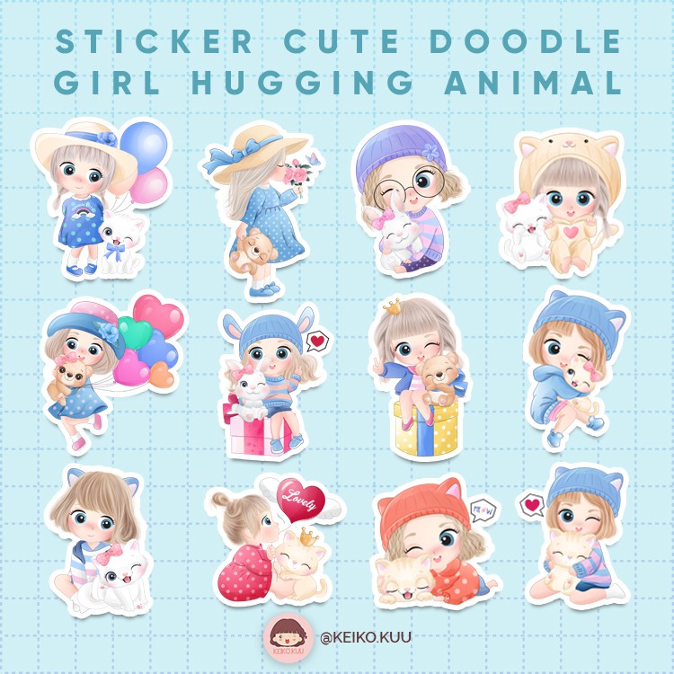 

STICKER SET CUTE DOODLE GIRL ISI 12 PCS | WATERPROOF