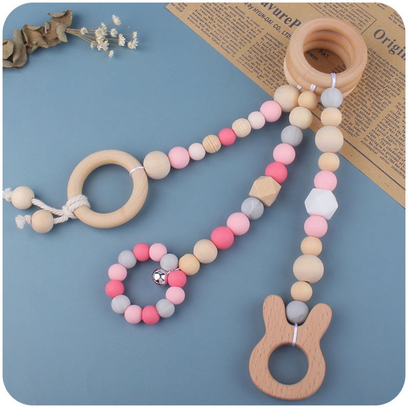Mary 3pcs / Set Mainan Rattle Teether Silikon + Ring Kayu Beech Untuk Bayi Newborn