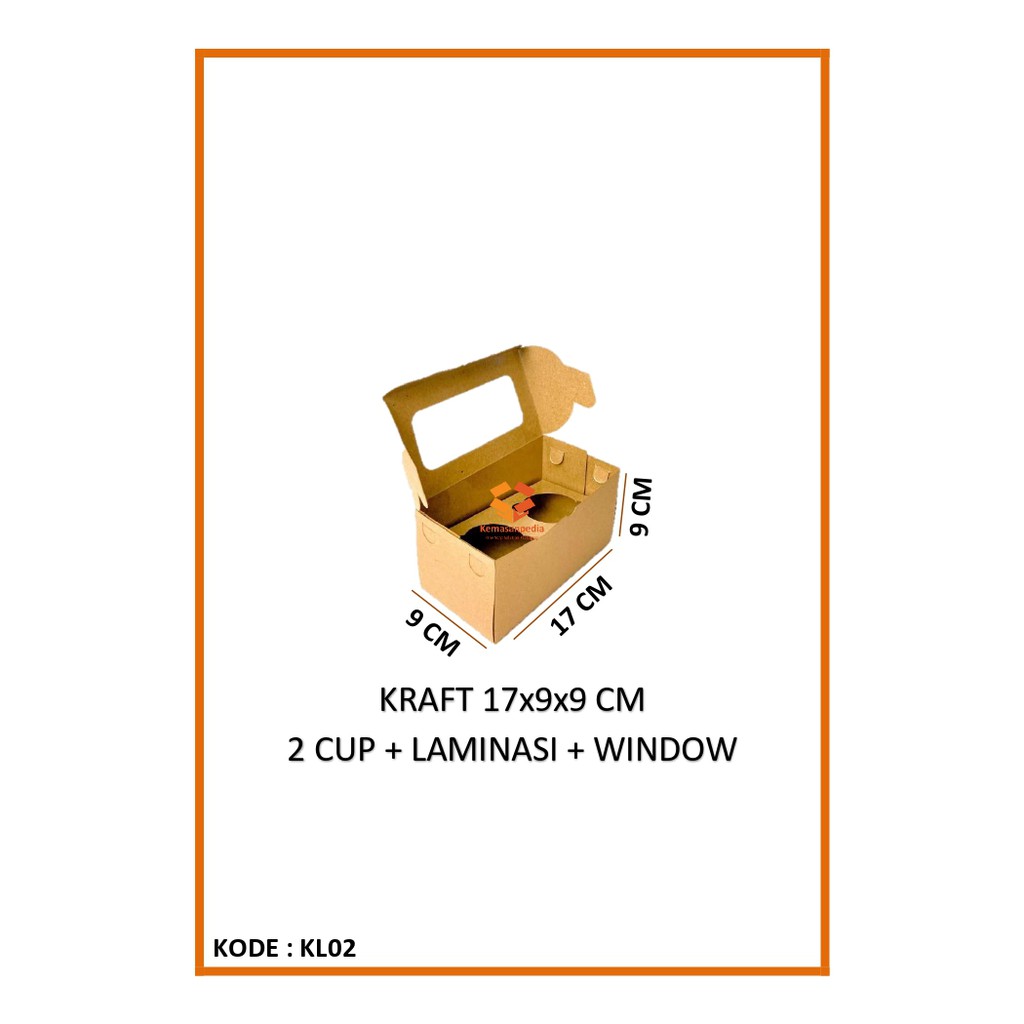 

Kotak Kraft Laminasi 17x9x9 Cm Lubang Isi 2 Cup / Kardus Inner Sekat Bok Kemasan Packing Pie Kue