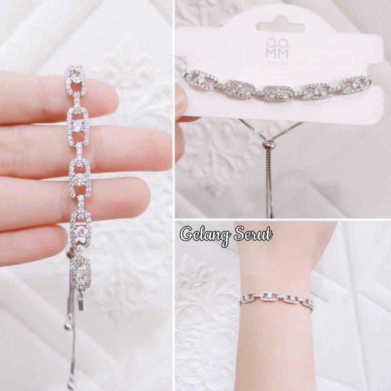 Gelang Serut Titanium Wanita Full Permata Solitaire Xupblink Jewelry