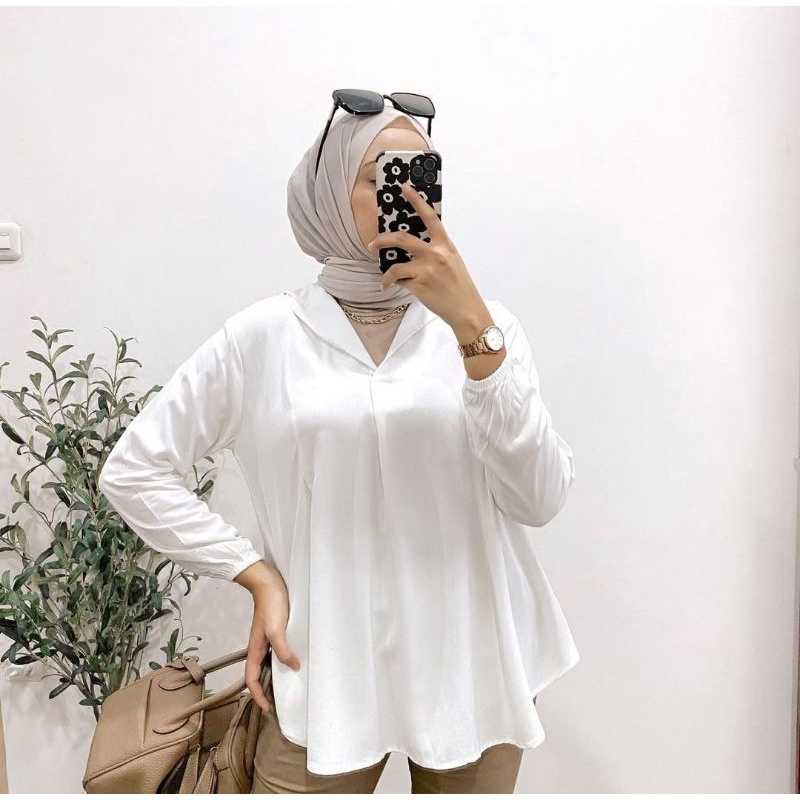 Talia Blouse Crincle Atasan Wanita Kerah V neck