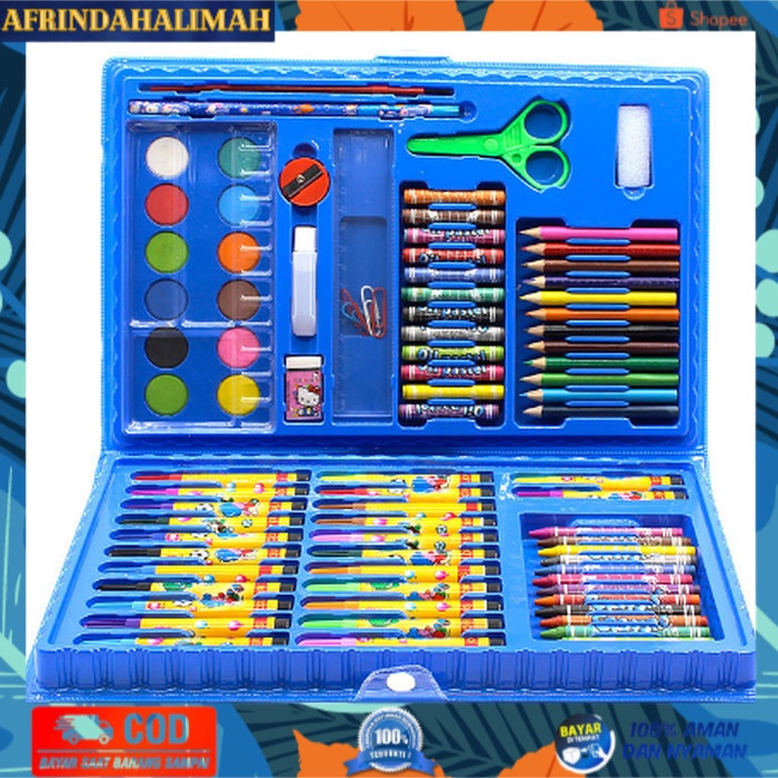 

[TERBARU] Crayon Pensil Warna Anak Alat Tulis Set Koper Isi 86 Back To School - Biru