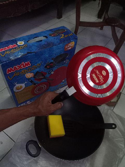 Maxim Valentino Set Wajan Teflon Spatula Sponge Murah Berkualitas