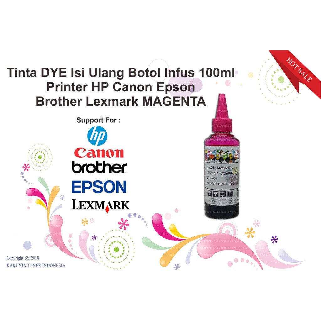 Tinta DYE Isi Ulang 100ml P-Serries Printer Universal For HP Laserjet Cyan Magenta Yellow Black