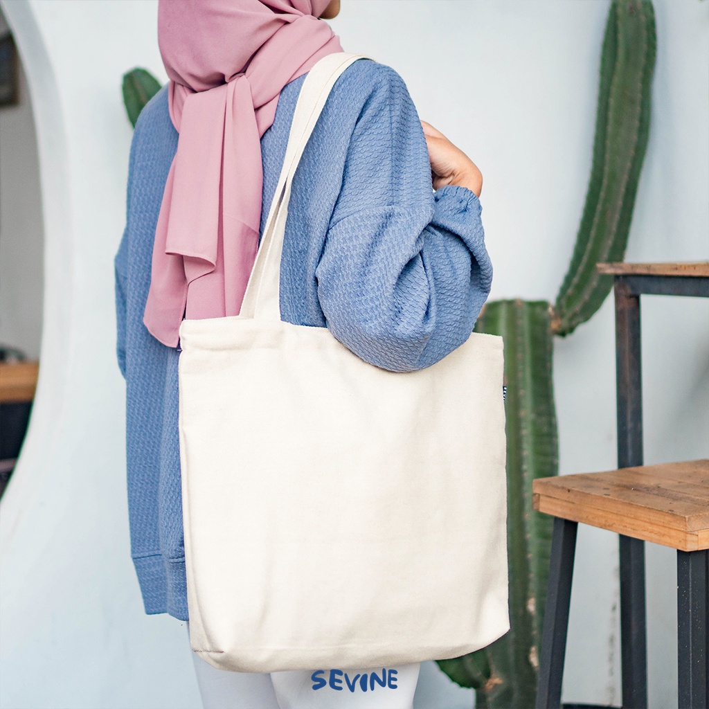 Sevine Tote Bag Kanvas Emily Kantong Polos Sekat Vintage - Inner Pocket Resleting Polos