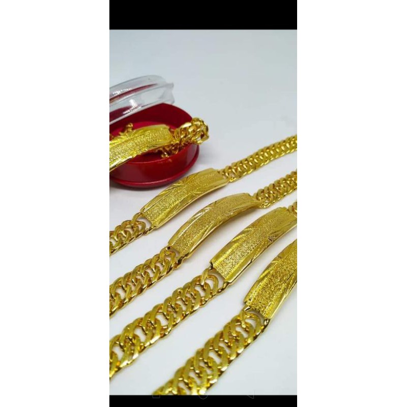 gelang dewasa motif rantai plat bahan dasar emas muda kadar rendah berat 8,5gram