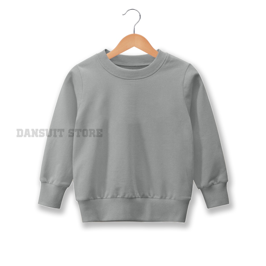 Sweater Polos Anak Laki-laki/Perempuan Usia 4 - 13 Tahun Sweater Crewneck Polos Anak Bahan Tebal