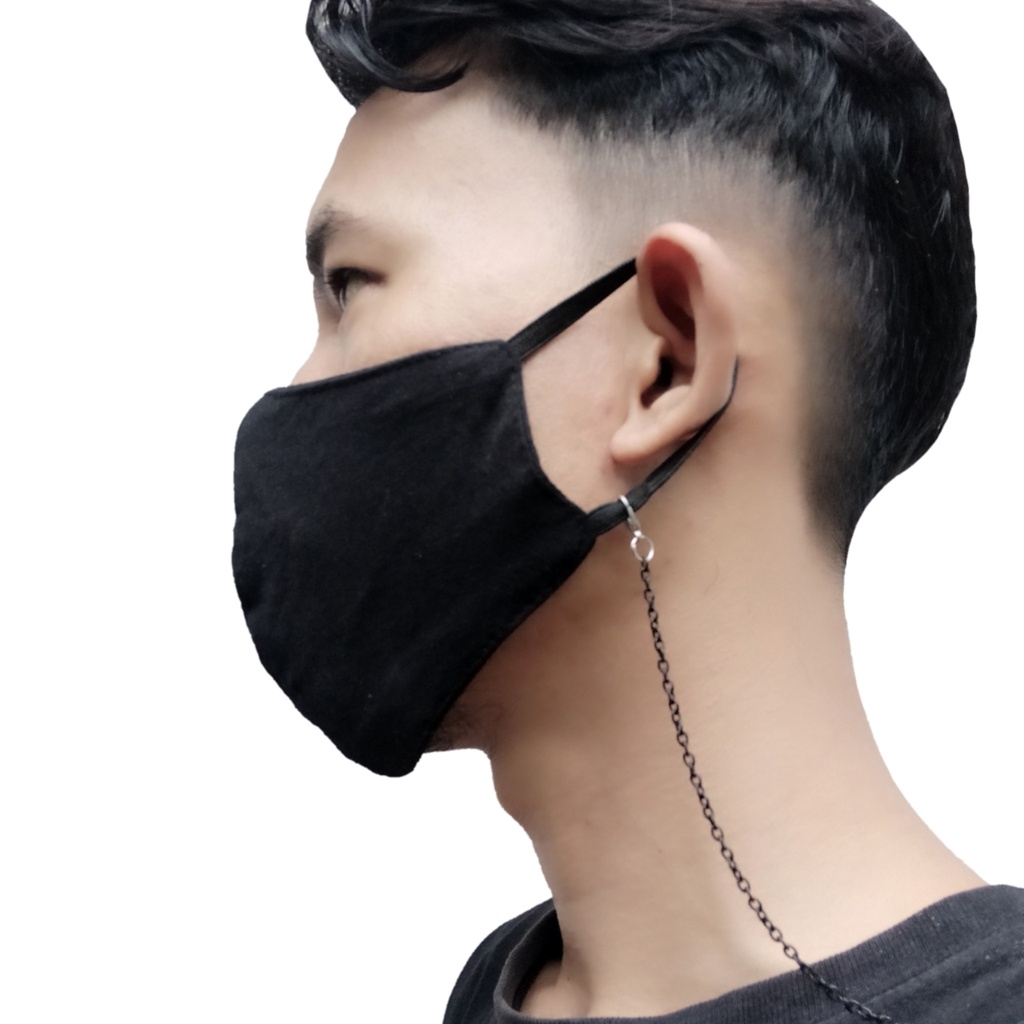 Kalung Masker Pria Titanium Rantai Hitam Anti Karat