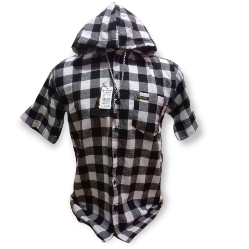 kemeja flanel Hoodie lengan pendek