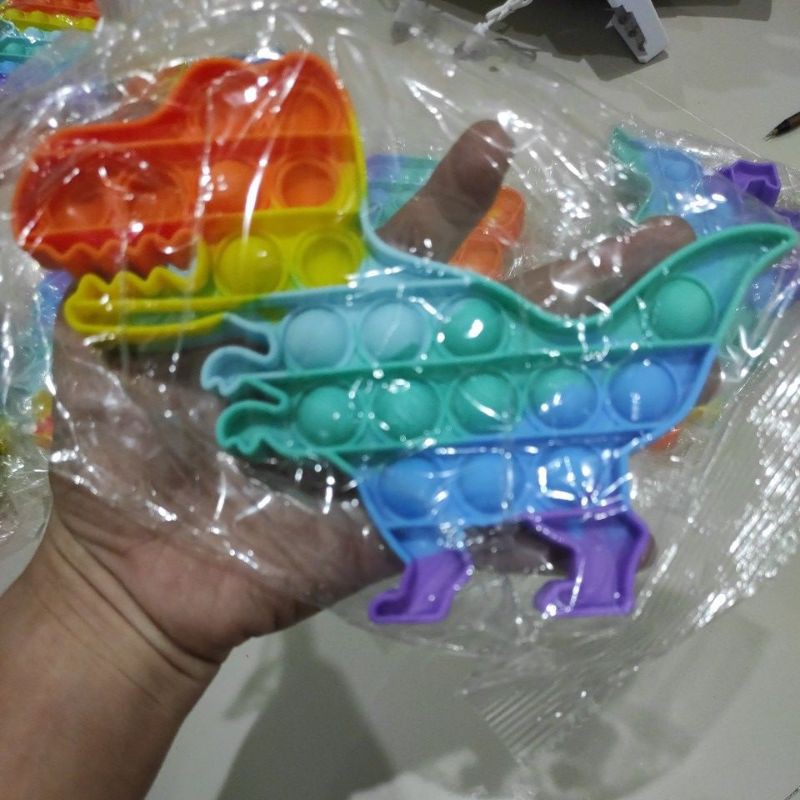 Pop It Fidget Toys Mainan Gelembung // Pop It Rainbow-Dino Pelangi