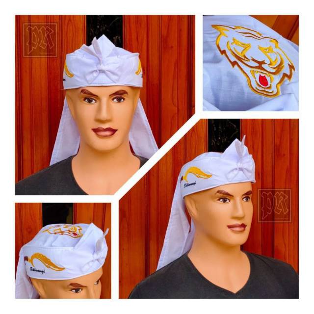 Blangkon sunda Putih Ikat Sundajawa tradisional mahkuta wangsa/totopong tutup kujang macan siliwangi