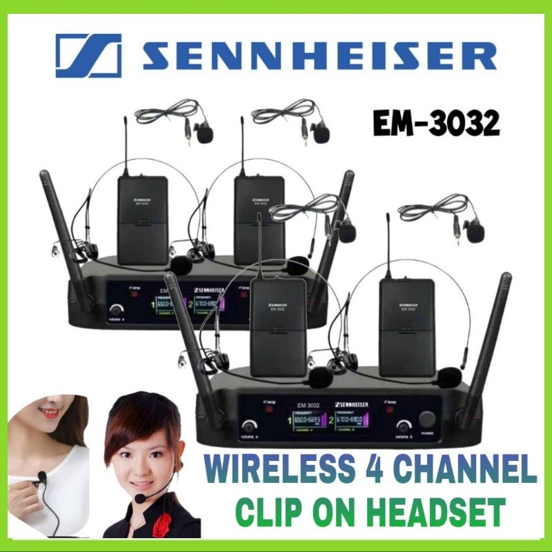 Mic Wireless 4 Channel SENNHEISER EM 3032 Clip On Dan Headset Bando