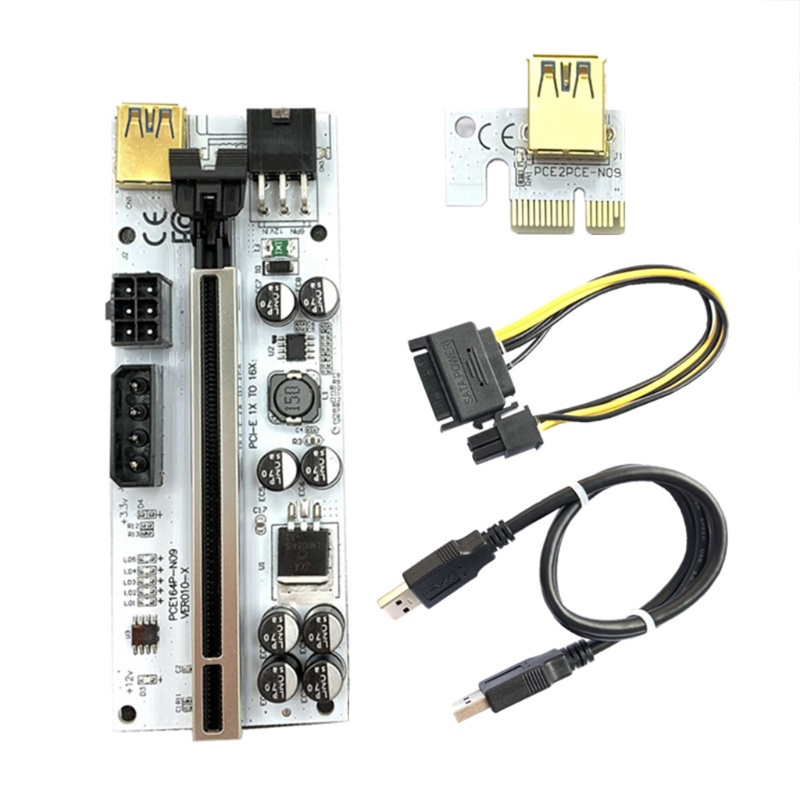 Btsg PCI-E Riser Card Whiteboard PCI-E 1X to16X 6Pin Kartu Riser USB3.0 Extension Cord