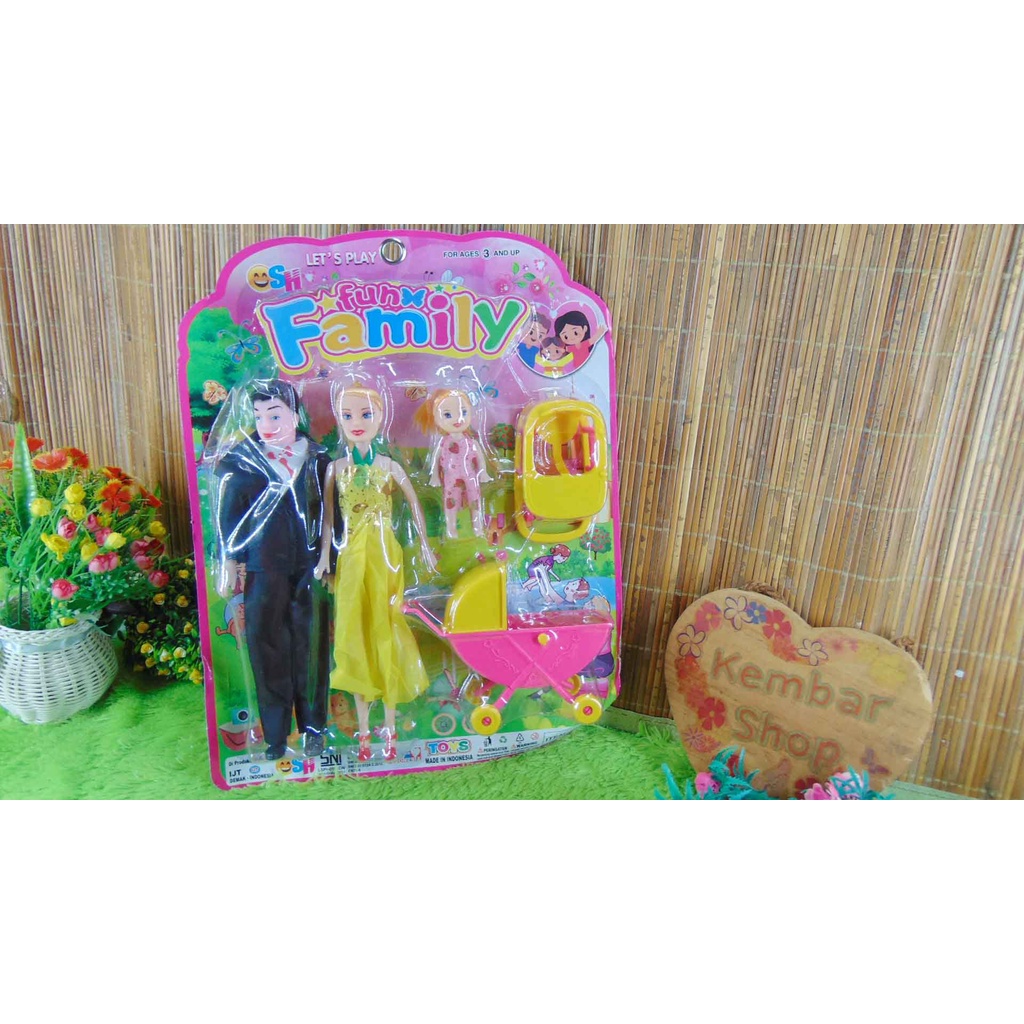 SH360 Paket Komplit FUN FAMILY Boneka Keluarga Barbi Lengkap Ayah Ibu Bayi Stroller n Apollo