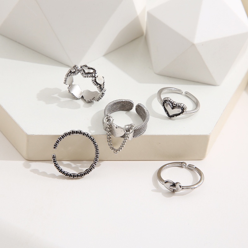 Cincin Model Terbuka Bentuk Hati Geometris Gaya Vintage Punk Hip Hop Adjustable Untuk Wanita