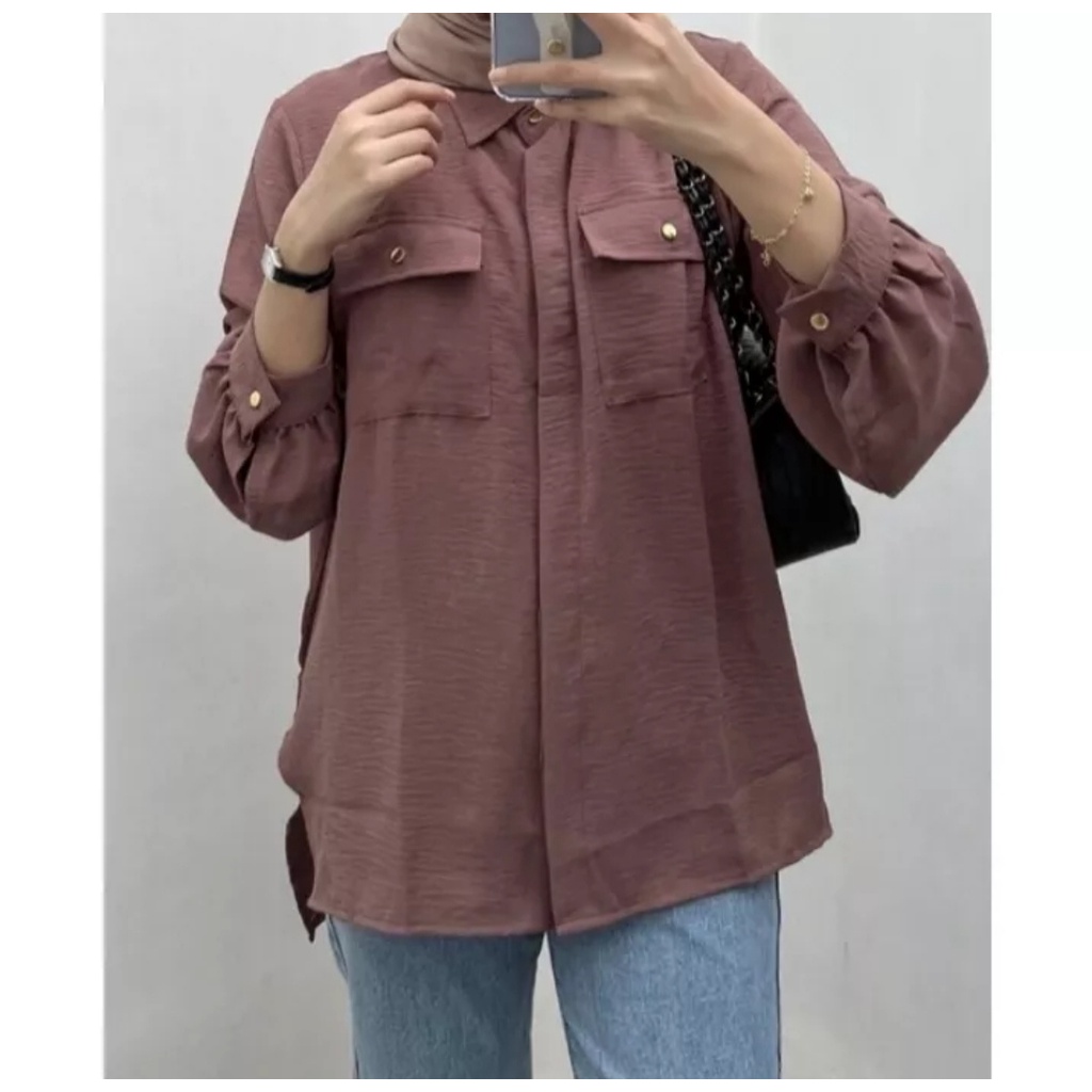Karina Blouse Crinkle Baju Atasan Wanita Blouse Kemeja Wanita Basic Crinkle Blouse