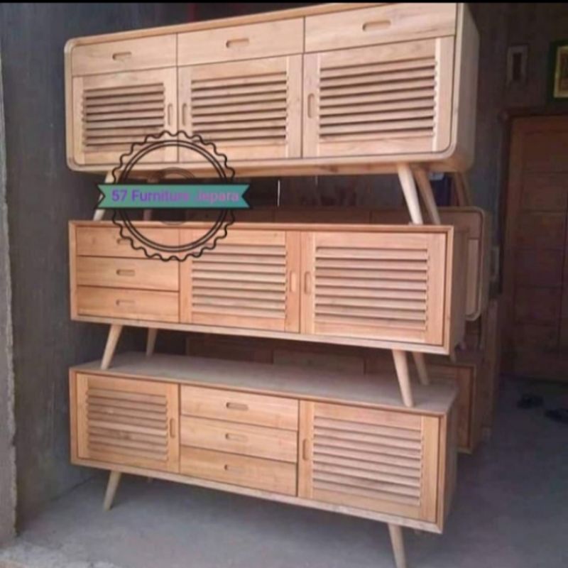 Meja tv bufet retro jati mentahan lemari pendek untuk ruang tamu