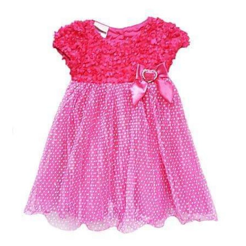 Baju Dress Bayi Anak Perempuan Cewe Nanette Polka Pink Fanta