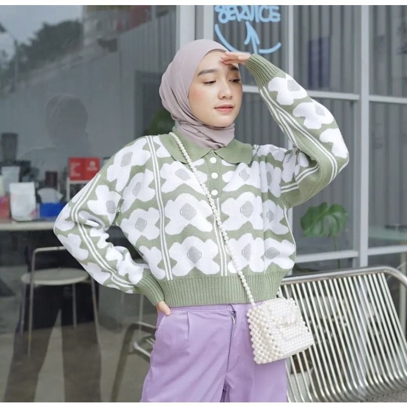 Flower croope knite sweater rajut murah wanita