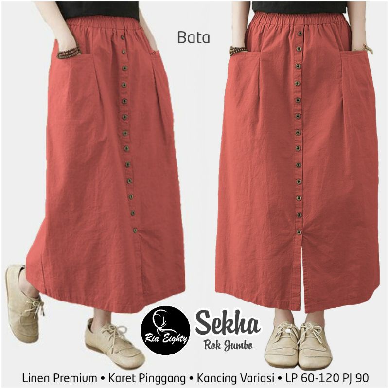 sekha rok jumbo/rok linen jumbo premium/skirt linen bigsize/bawahan wanita jumbo terbaru