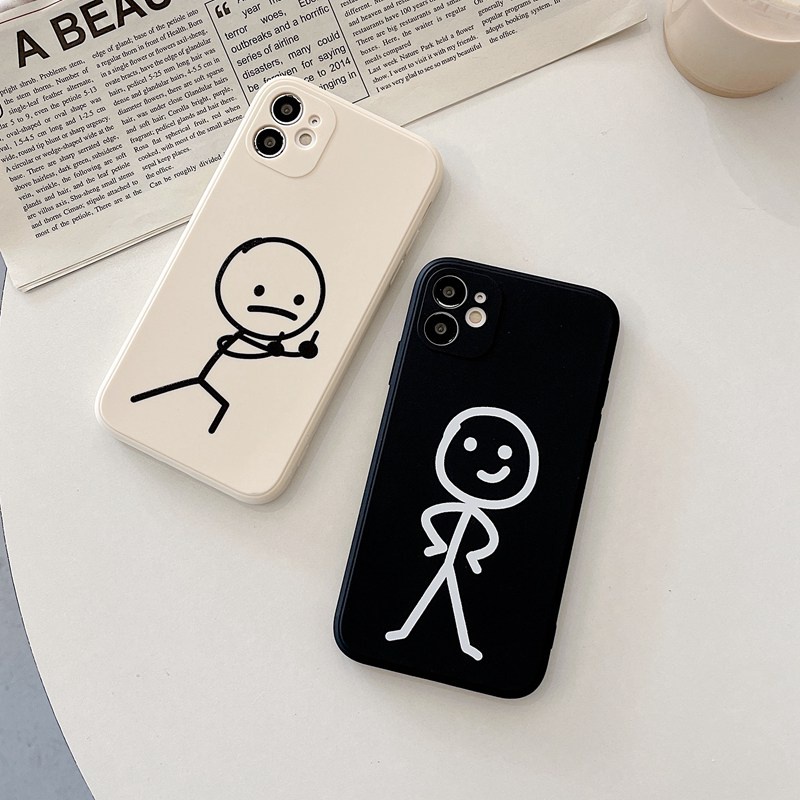 Black Soft Silicone Case Samsung Galaxy S20 FE S21 Plus Ultra S10 A02 A02S A12 A20 A30 A20S A21S A22 A32 A50 A50S A30S A51 A71 A52 A72 Casing hp line stickman